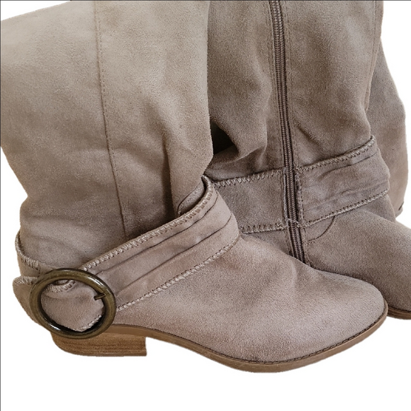 Not Rated Women's Taupe Vegan Suede Tall Boots Size 10 EUC - Picture 1 of 12